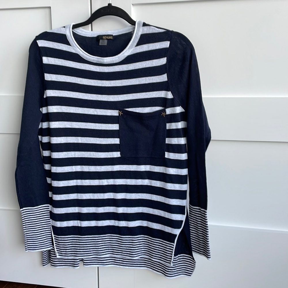 Renuar Navy & White stripe long sleeve top Size S